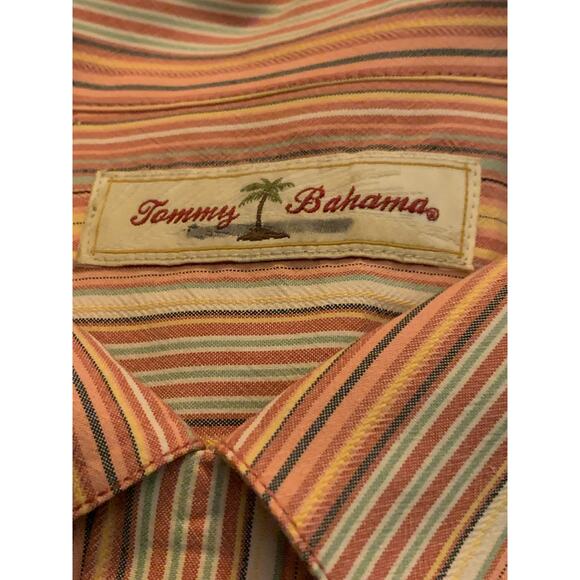 Tommy Bahama 100% Silk Earth Tone Stripe Short Sleeve Shirt - Size L - Picture 7 of 7